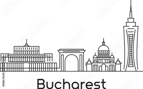 Bucharest romania urban skyline travel line graphic city vector panorama romanian architecture drawing