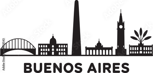 Buenos aires argentina cityscape silhouette famous landmarks travel tourism architecture monument urban view drawing.