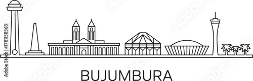 Bujumbura burundi cityscape outline drawing african capital city famous sights landmarks travel vector art