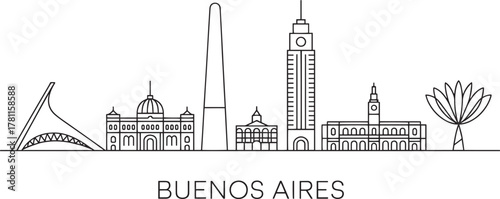 Buenos aires city skyline line drawing argentinian urban panorama travel famous architectural buildings vector art