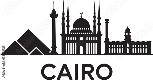 Cairo egypt cityscape silhouette famous landmarks travel tourism architecture monument urban view pyramid mosque design.