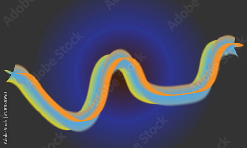 Vibrant flowing abstract neon colored wavy ribbon like organic shape with a textured fuzzy or furry appearance against a dark blue gradient background