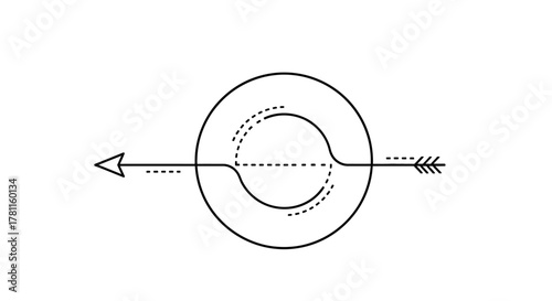 Conceptual line drawing of an arrow's path being diverted into a loop within a circle.