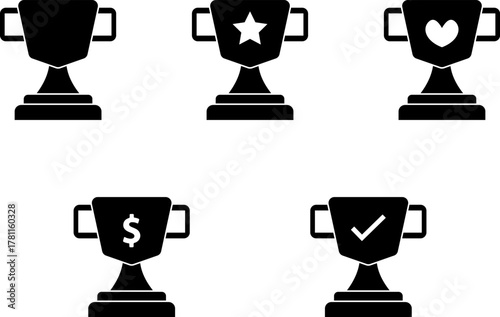 Trophy and Award Icons — Cup, Star, and Badge Vector Set
