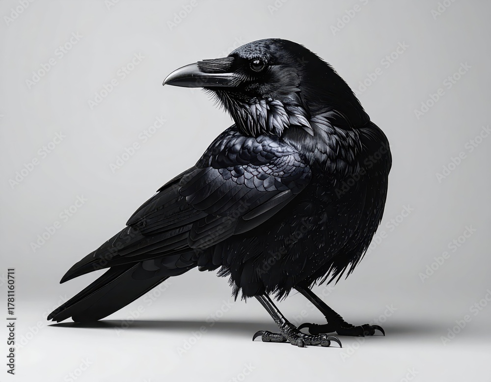 Obraz premium Majestic black raven perched gracefully on a minimalist background