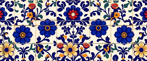 Navy blue floral Talavera-style ceramic tiles, Italian, Portuguese, Spanish Mediterranean design , ceramics, pattern