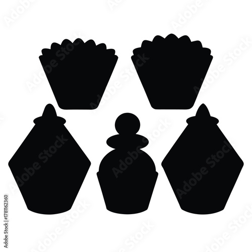 Cupcake wrapper silhouette vector. Dessert cafe icon design. Sweet cake symbol.