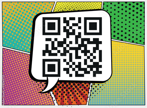Colorful comic QR. Vibrant and energetic flash sale banner in a retro comic pop art style. Ideal for retail promotions, social media ads, and marketing campaigns