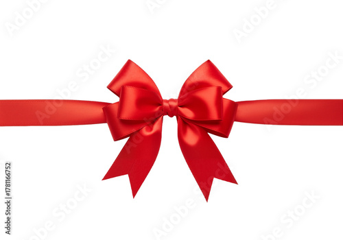 Red Satin Bow on Ribbon – Elegant, Festive Symbol of Gift-Giving and Celebration