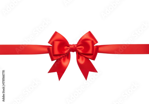 Red Satin Bow on Ribbon – Elegant, Festive Symbol of Gift-Giving and Celebration