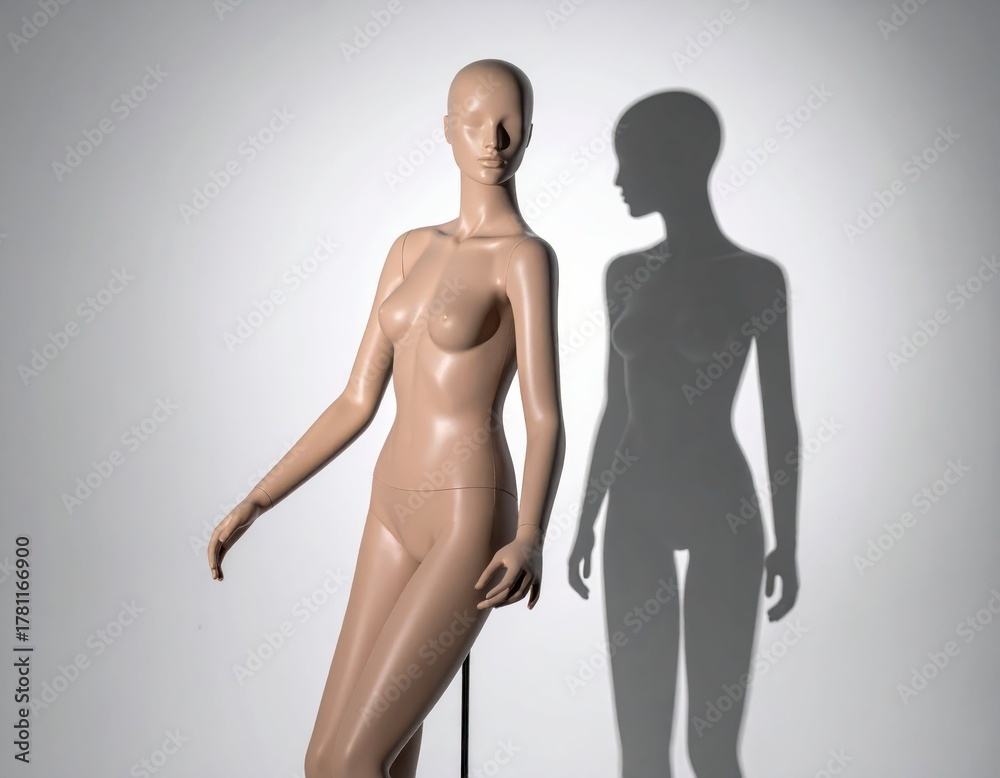 Fototapeta premium Realistic mannequin in a fashion display with soft lighting and shadow