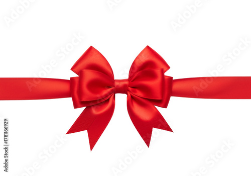 Red Satin Bow on Ribbon – Elegant, Festive Symbol of Gift-Giving and Celebration