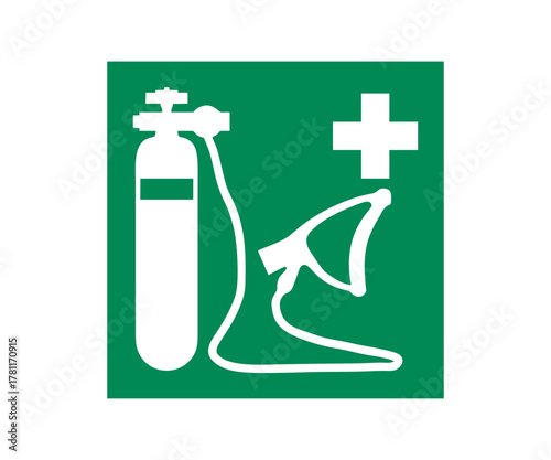 ISO 7010 E028 Oxygen resuscitator sign. Safety condition sign pictogram vector design and illustration. 
