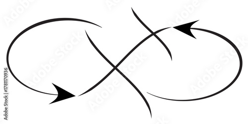 Abstract line art graphic showing two intertwined circular arrows