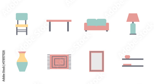 Minimalist home furniture and decor collection with pastel colors