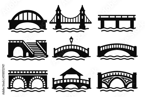 Collection of iconic bridges in bold silhouette style