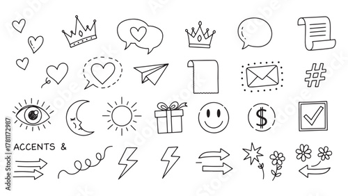 Hand Drawn Doodle Icons for Social Media and Communication Keywords: doodle, icon, hand drawn