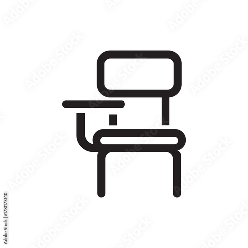 School Classroom Desk and Chair Icon Black Silhouette on White Background
