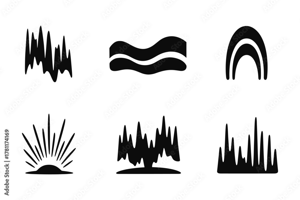 Fototapeta premium Abstract black wave and shape icons set on white background