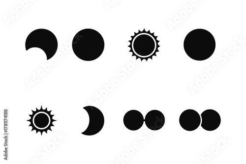 Solar and lunar eclipse icon set in minimalist flat design