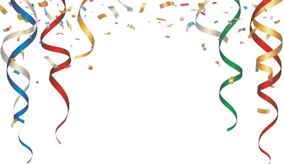 Decorative vector illustration border with falling shiny colorful confetti on the sides isolated on white background
