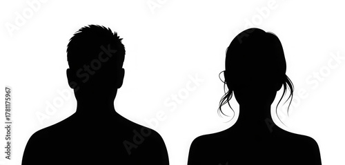 Vector front portrait in black silhouette of a woman and man, avatar illustration
