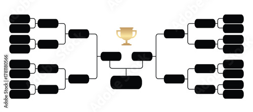 A blank tournament bracket with a trophy at the center, suitable for sports or competition themes