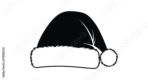 Classic santa claus hat with fluffy white trim and pom pom in a bold black silhouette