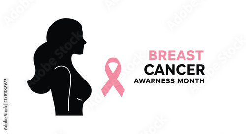 Silhouette of a woman and a pink ribbon for breast cancer awareness
