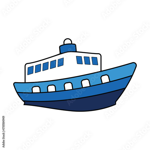 River Ferry Boat Mascot Smiling Happily Cute Cartoon Vector