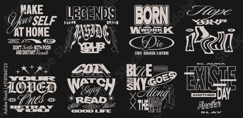 Set of vector urban minimalism typography streetwear for t-shirt design. Urban minimal typography. Streetwear quote design. Tpyography Streetwear. Vector.