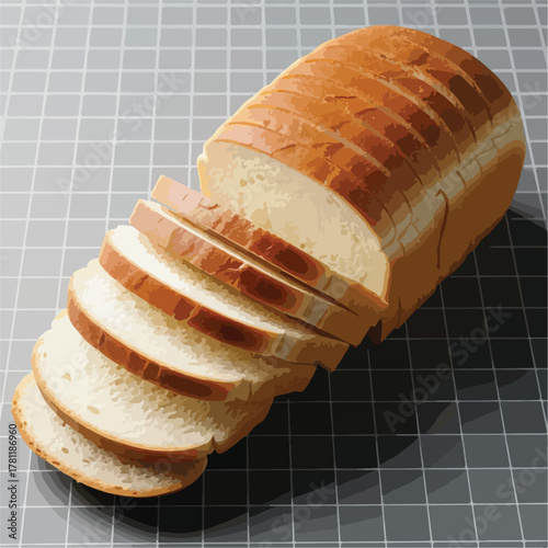 Sliced loaf of white bread on a grid background