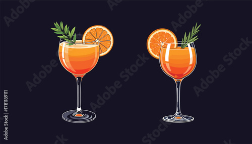 Vector illustration festive cocktail orange garnish and spruce twig  celebration drink concept