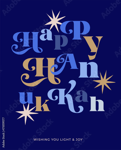 Happy Hanukkah Inscription Colored Illustration. greeting card, banner and poster