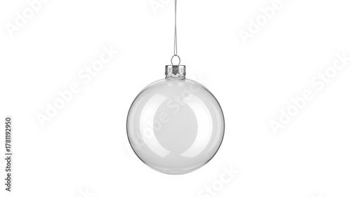 christmas ball bauble glossy transparent glass blank christmas silver hanging from top upright 3D rendering