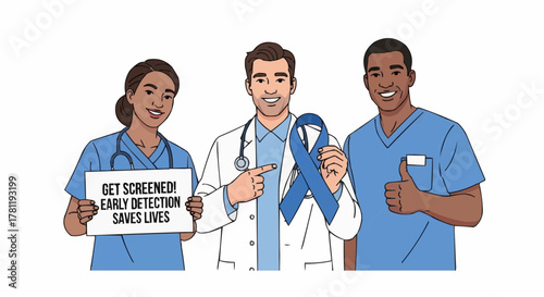 Three medical professionals advocating for early detection and healthcare awareness