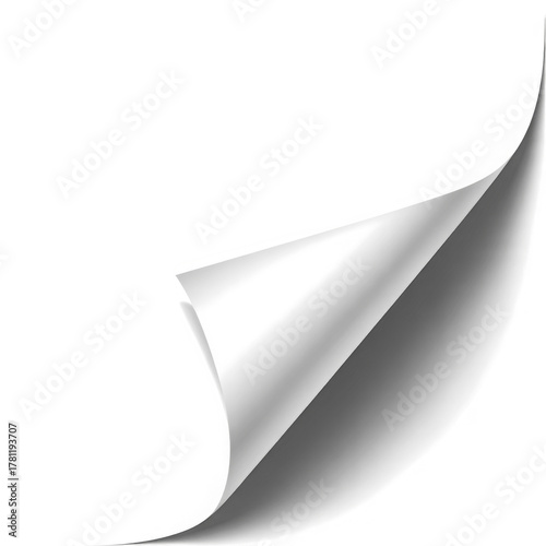 Curled corner of a paper document page with shadow
