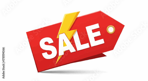 A vibrant red sales tag, advertising a special offer with a lightning bolt
