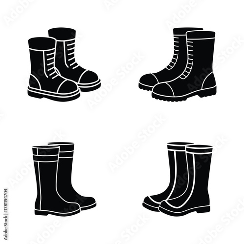 set of black silhouettes of boots
