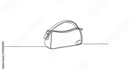 Simple line drawing of a handbag on a flat surface  