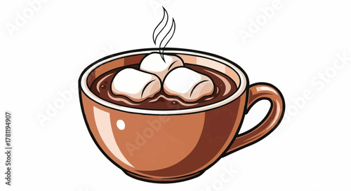 A cozy illustration of a mug of hot chocolate with marshmallows
