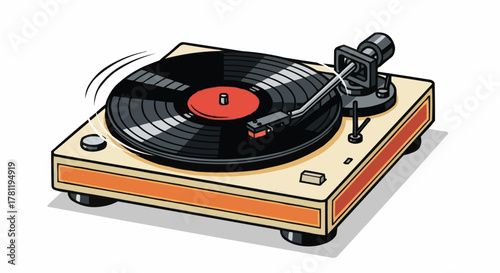 Vintage Turntable in action playing record, with an abstract style