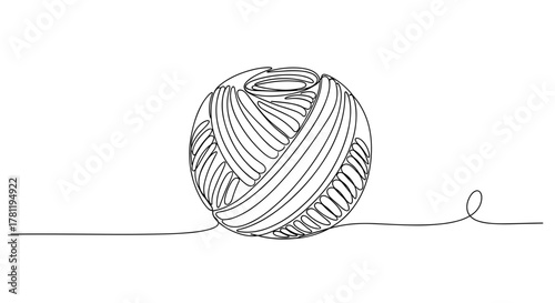 Yarn ball illustrated in minimalistic style on white background  