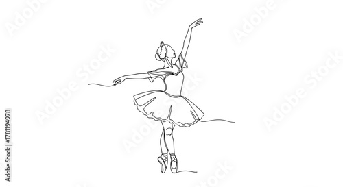 Line drawing of a ballet dancer performing an arabesque pose  