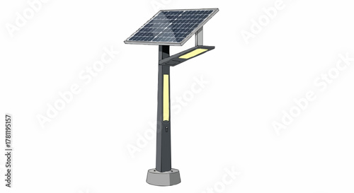 Solar street light illuminating a pathway with sustainable energy. The image showcases a sleek, modern design harnessing the power of the sun