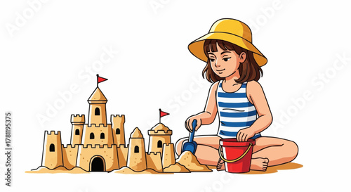 A Little Girl Building Sandcastle at the Beach