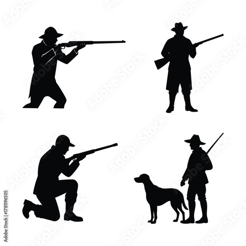 vector silhouettes of hunters.
