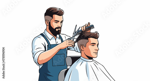 Barber giving haircut to client 