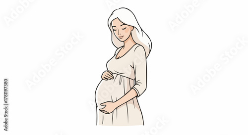 Pregnant woman holds her baby.