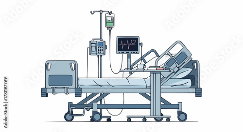 Medical bed in a hospital room 